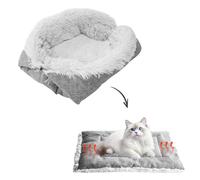 GOEDCH Lit Tapis pour Chat Lavable: 61x51cm 2 en 1 Peluche Douce Coussin pour Chat Chien, Canapé Moelleux pour Chats et Petits Chiens, Lit en Peluche Grise, Couverture Moelleuse pour Chat