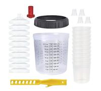 GOEDCH Lot de 10 gobelets mélangeurs de peinture : 600 ml avec mélangeur de peinture, gobelet mélangeur de peinture transparent pour HVLP, kit pistolet pulvérisateur, gobelet mélangeur avec filtre et