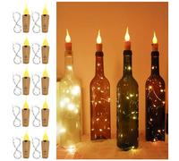 GOEDCH Lot de 10 lumières LED pour bouteille de vin : 2 m 20 lumières blanc chaud pour bouteille de vin, guirlande lumineuse en liège en forme de liège, fil de cuivre, guirlande lumineuse bouteille