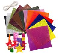 GOEDCH Lot de 12 plaques de cire d'abeille de 20 x 20 cm avec mèche en coton, 12 plaques de cire d'abeille colorées pour fabrication de bougies, bougies en cire d'abeille colorées