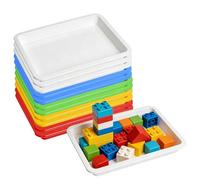 GOEDCH Lot de 12 plateaux d'art en plastique : plateau en plastique de 34 x 25 x 2,6 cm, 5 couleurs de plateaux d'art, plateau de service rectangulaire pour l'artisanat, les projets de bricolage