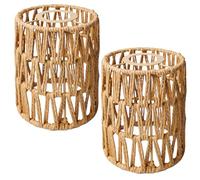 GOEDCH Lot de 2 Abat-jour Rotin Tissé à la Main - Style Boho Diamètre 12cm (Couleur Kaki) - Compatible E27/E14 pour Plafond, Lampe Suspendue, Lampadaire et Lampe de Table
