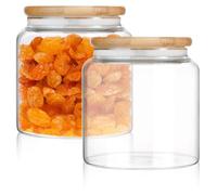GOEDCH Lot de 2 boîtes de conservation en verre avec couvercle : 500 ml - Avec couvercle hermétique en bambou - Pour épices, café, céréales, noix, épices, cornflakes