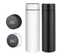 GOEDCH Lot de 2 bouteilles isothermes de 500 ml avec affichage de la température LED en acier inoxydable 316 pour la maison, le bureau, les voyages, le sport (noir et blanc)