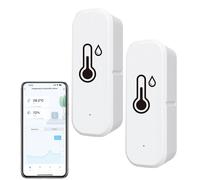 GOEDCH Lot de 2 capteurs hygromètres et thermomètres WiFi : mesure intelligente de température et de l'humidité, mesure en temps réel avec alarme et notification via application mobile pour maison