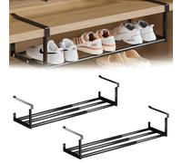 GOEDCH Lot de 2 étagères réglables sous l'armoire - Range-chaussures : extensible de 40 à 70 cm - Organisateur de rangement à chaussures sous l'armoire, étagère inférieure panier suspendu en métal