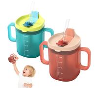 GOEDCH Lot de 2 gobelets avec couvercle et paille pour seniors : gobelet de 300 ml avec couvercle et paille, gobelet double usage pour adultes avec bec