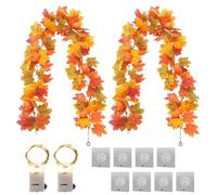 GOEDCH Lot de 2 guirlandes de feuilles d'érable d'automne : décoration d'automne artificielle avec 2 bandes lumineuses LED et 8 crochets muraux autocollants transparents, guirlande de feuilles