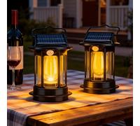 GOEDCH Lot de 2 lanternes solaires : lanternes solaires avec détection de corps infrarouge et système de contrôle intelligent de la lumière, lampes solaires pour extérieur, jardin, suspension, pour