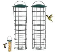 GOEDCH Lot de 2 mangeoires à suif mangeoire à suif en métal avec Toit, mangeoire à Oiseaux Suspendue Ronde Ø 8 cm, mang eoire pour Oiseaux Sauvages, Balcon de Jardin pour mésanges