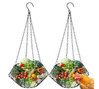 GOEDCH Lot de 2 mangeoires automatiques pour poulets et légumes - 30,5 x 30,5 cm - Pliable - Sac en maille en acier inoxydable avec 4 chaînes - Distributeur de nourriture pour poules, canards, oies et
