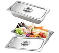 GOEDCH Lot de 2 récipients en acier inoxydable avec couvercles: Récipients de service, Récipients alimentaires haut de gamme 32,5 x 17,5 x 6,5 cm, ensemble de plateaux à paner pour restauration de