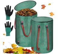GOEDCH Lot de 2 sacs à déchets de jardin de 120 l : sac de jardin avec couvercle et poignées, sac à dos, autoportant et pliable, sac de jardin avec couvercle et poignées, sacs à feuilles, sacs de
