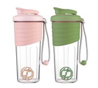 GOEDCH Lot de 2 shakers protéinés 700 ml : shakers protéinés sans BPA, avec cordon et balle mélangeuse pour mélanges de protéines, anti-fuite et durable, pour homme et femme, vert, rose