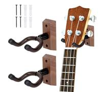 GOEDCH Lot de 2 supports muraux en bois dur pour guitare : support mural en bois de noyer avec tuyau en silicone et base en bois dur, support mural pour guitare acoustique, guitare électrique, basse