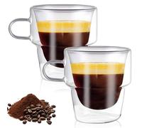GOEDCH Lot de 2 tasses à expresso : 260 ml Ensemble de verres à latte macchiato à double paroi en verre, tasses à café isolées, tasses à café glacées cappuccino pour cappuccino, latte, thé