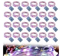 GOEDCH Lot de 24 guirlandes lumineuses LED à piles : 2 m, 20 LED, 3 modes, fil de cuivre, étanche, pour décoration de fête, Noël, Halloween, mariage, blanc chaud (couleur)