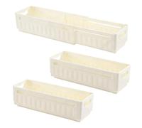 GOEDCH Lot de 3 boîtes de rangement rétractables : extensible de 28 à 48 cm Organisateur de tiroirs pliables en plastique avec poignées, boîte de rangement extensible pour cuisine, salle de bain