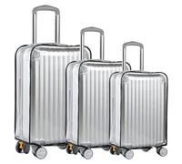 GOEDCH Lot de 3 housses de protection transparentes pour bagages : 3 tailles Housse de protection en PVC pour bagages, 20+24+28 pouces, étanche à la poussière, réutilisable, avec bordure noire