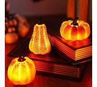 GOEDCH Lot de 3 lanternes citrouille LED d'automne - Décoration d'automne avec LED - Lampe citrouille chaude pour décoration de table d'Halloween - Citrouille lumineuse pour Thanksgiving, Noël
