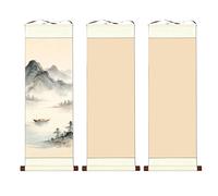 GOEDCH Lot de 3 rouleaux de calligraphie chinoise vides à suspendre - 80 x 30 cm - Rouleau de calligraphie - Rouleaux de papier vierges avec bâtonnets en bois pour la calligraphie et la peinture à