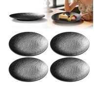 GOEDCH Lot de 4 assiettes plates noires : 20,2 cm de diamètre - En mélamine noire - Réutilisables - Légères et robustes - Pour pique-nique, camping, jardin, extérieur