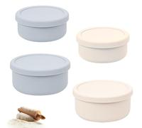 GOEDCH Lot de 4 boîtes à pizza avec couvercle - 300 ml et 700 ml - Peu encombrantes - En silicone léger - Beige et bleu