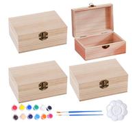 GOEDCH Lot de 4 caisses en bois avec couvercle : 15 x 10 x 6 cm Mini coffre au trésor en bois, boîte rectangulaire en bois, boîte en bois peinte, kit de bricolage en bois avec pigment pour bricolage
