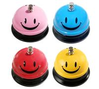 GOEDCH Lot de 4 cloches de table en métal avec sonnettes - 4 couleurs - Sonnette d'appel au design smiley - Pour restaurants, hôtels, bars, cuisine, animaux