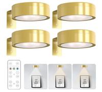GOEDCH Lot de 4 lampes sans fil lampe magnétique pour tableau, éclairage pour cadre photo, appliques murales LED à piles avec télécommande, intensité variable pour tableaux, murs photo et vitrines