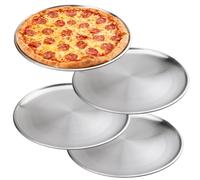 GOEDCH Lot de 4 moules à pizza ronds en acier inoxydable - 26 cm - Pour la cuisson au four, sain et durable - Facile à nettoyer et passe au lave-vaisselle (métal argenté)
