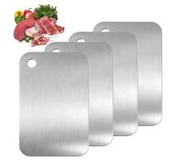 GOEDCH Lot de 4 planches à découper en acier inoxydable double face de qualité alimentaire - Planche à découper anti-moisissure en acier inoxydable pour viande, pain, légumes, fruits (25 x 15 cm)