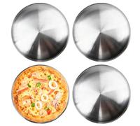 GOEDCH Lot de 4 plaques à pizza rondes en acier inoxydable de 30 cm pour four, pâtisserie, servir, rôtir, plaque de cuisson à pizza en métal argenté pour la cuisine, le plaisir du café, passe au