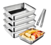 GOEDCH Lot de 4 plats à panure en acier inoxydable - Moule à gâteau carré - Pour la cuisine et la restauration (16,5 cm x 2,5 cm x 1,8 cm)