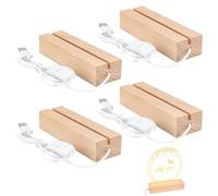 GOEDCH Lot de 4 socles lumineux LED : 30 × 45 × 20 mm Base LED à faire soi-même, base en bois LE D Réglage de la luminosité et port USB, lumière blanche chaude USB pour boules de cristal, plaques