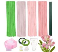 GOEDCH Lot de 400 cure-pipes pour bricolage : kit de nettoyage de pipes, bouquet de fleurs, kit de bricolage de qualité supérieure, avec ruban floral, crêpe de fleuriste et fils décoratifs dorés pour