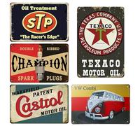 GOEDCH Lot de 5 plaques en métal rétro pour garage - 20 x 30 cm - Design vintage nostalgique - Vieille voiture - Décoration murale rustique pour atelier, bar et mur de maison