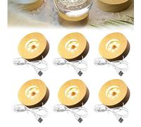 GOEDCH Lot de 6 Base lumineuse LED : 8 × 8 × 2 cm Base LED DIY L ED en bois avec lumière blanche chaude, réglage de la luminosité et port USB pour boules de cristal, blocs de verre, bijoux, plaques
