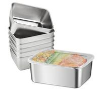 GOEDCH Lot de 6 boîtes de conservation en acier inoxydable : 13 × 10 × 5 cm, boîtes à charcuterie en acier inoxydable, boîtes de conservation avec couvercle, organiseur de réfrigérateur, boîtes de