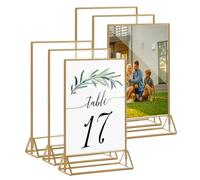 GOEDCH Lot de 6 cadres photo dorés double face A5 : 10 x 15 cm en acrylique doré - Porte-cartes de table A5 - Élégant présentoir de flyers - Style chevalet - Porte-menus pour décoration de table de