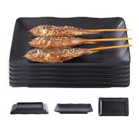 GOEDCH Lot de 6 plateaux de service rectangulaires noirs mats pour entrées, assiettes rectangulaires, 20 x 12 cm, boîte à couverts pour barbecue, assiettes à dessert anti-chute pour viande, sushis