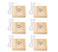 GOEDCH Lot de 6 socles lumineux LED : 8 × 8 × 2 cm, socle en bois DIY LE D avec lumière blanche chaude, réglage de la luminosité et port USB pour boules de cristal, blocs de verre, bijoux, plaques