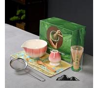 GOEDCH Lot de 7 accessoires pour matcha rose avec fouet à matcha, bol à matcha, passoire à matcha, filtre à matcha, chasen, cuillère à matcha et serviette à thé