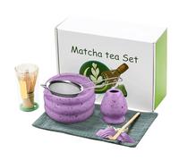 GOEDCH Lot de 7 pièces de qualité supérieure - Ensemble de matcha japonais complet avec bol à matcha en céramique, chasen, cuillère et accessoires - Kit traditionnel de cérémonie du thé pour la