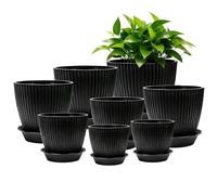 GOEDCH Lot de 8 pots de fleurs : pot de fleurs en plastique de qualité supérieure avec soucoupe, pot de fleurs en plastique durable, design minimaliste pour la décoration de la maison et du bureau
