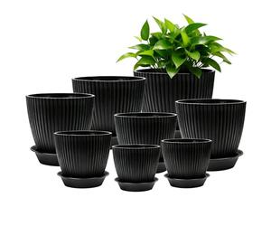GOEDCH Lot de 8 pots de fleurs : pot de fleurs en plastique de qualité supérieure avec soucoupe, pot de fleurs en plastique durable, design minimaliste pour la décoration de la maison et du bureau