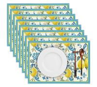 GOEDCH Lot de 8 sets de table en lin résistants à la chaleur avec motif citron - Lavables et antidérapants - Pour cuisine, fête, vacances, table basse, vacances, décoration de table à manger (45 x 30
