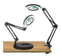 GOEDCH Loupe 10X avec lumière et support : lampe loupe LED 2 en 1 avec bras pivotant, lampe de bureau lumineuse LED avec 3 modes de couleur, 10 niveaux de luminosité, 10 lampes loupes avec pince pour