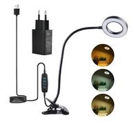 GOEDCH Loupe 5X avec lumière : loupe avec lumière et support, lampe de lecture LED à intensité variable avec pince USB pour bricolage, lecture, couture, personnes âgées