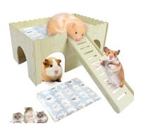 GOEDCH Maison pour Cochon d'Inde: Maison en Bois pour Hamster avec Rampe 4 Entrées, Cachette en Bois Petits Animaux de Compagnie, Accessoire pour Cochon d'Inde pour Lapin, Rongeurs, Hamster